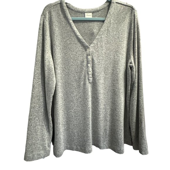 Soma size XL cozy gray v neck long sleeve Henley top - Picture 1 of 7